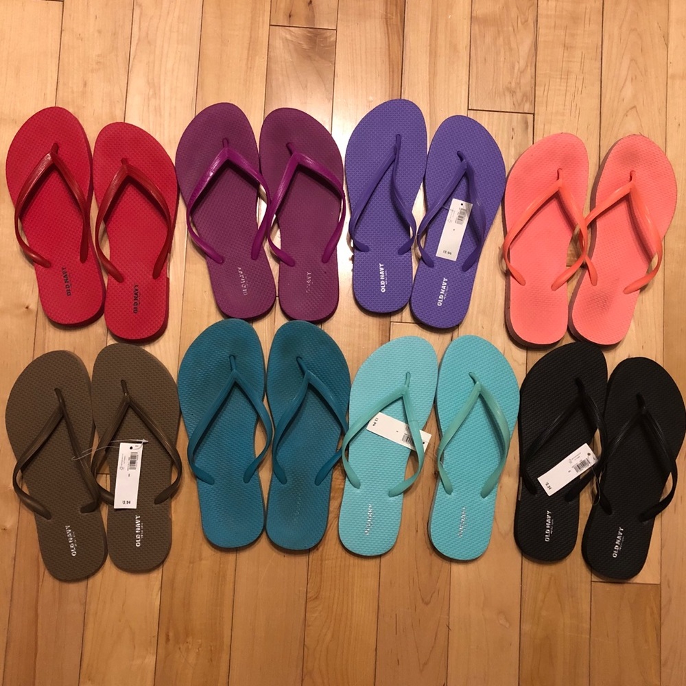 Set of 8 Old Navy Flip Flops, Size 8